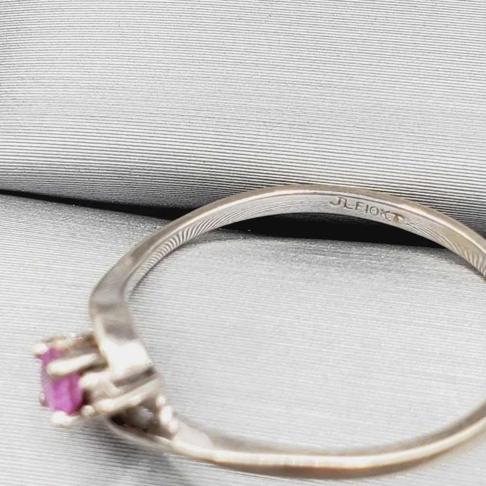 10k Solid White Gold Genuine Pink Sapphire & Diamond Ring - Picture 5 of 7